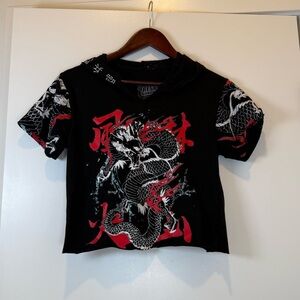 Fresh Laundry Womens Black and Red Dragon Hooded Festival Tee